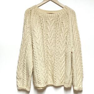 New Unworn Handknit Fisherman Chunky Cable Cream Knit wool Sweater unisex XL
